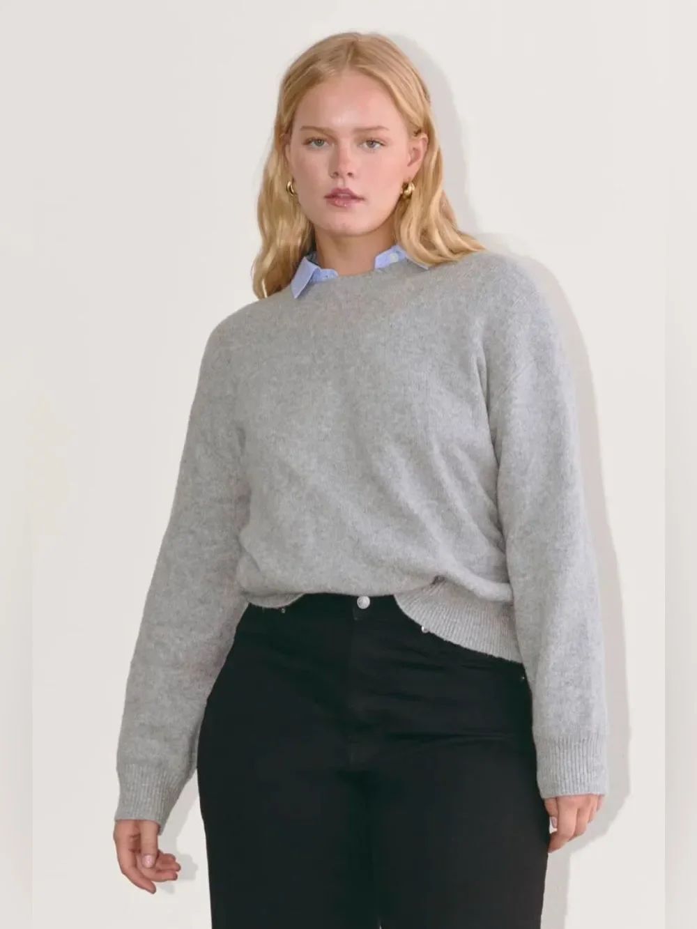New Everlane THE COCOON CREW IN PLUSH COTTON in Heathered Grey Size XS